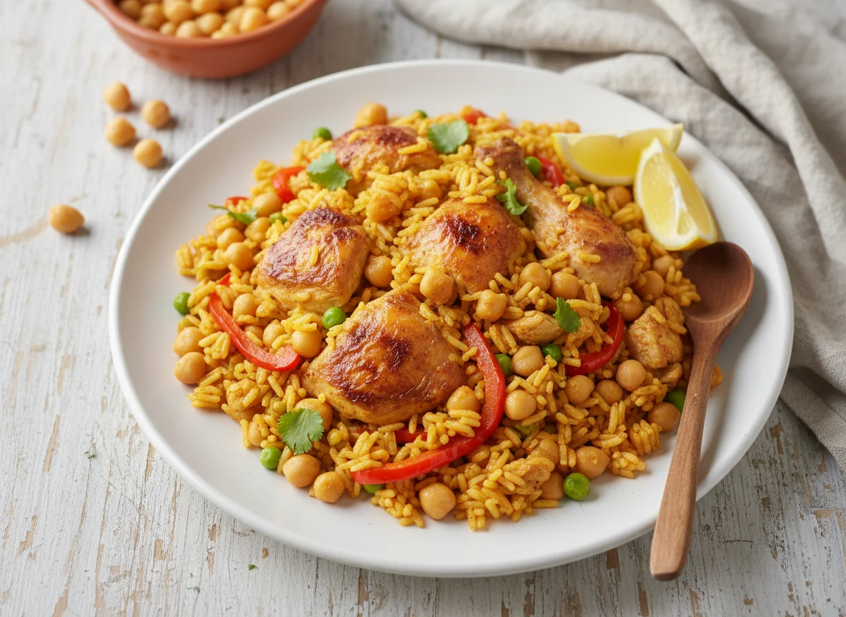 Arroz con pollo y garbanzos photo
