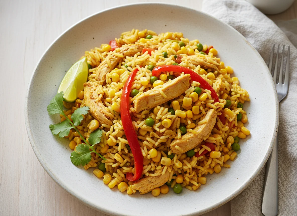 Arroz con pollo y maíz photo