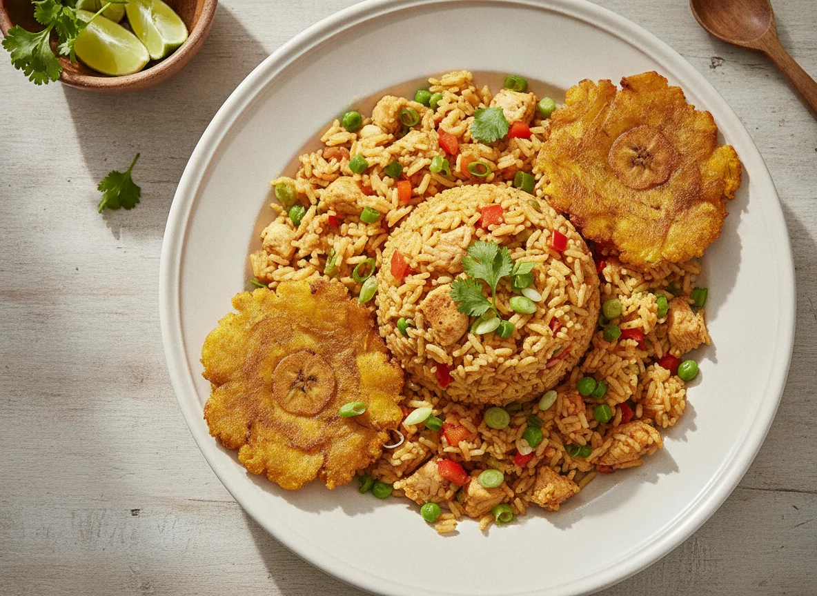 Arroz con pollo y patacones photo