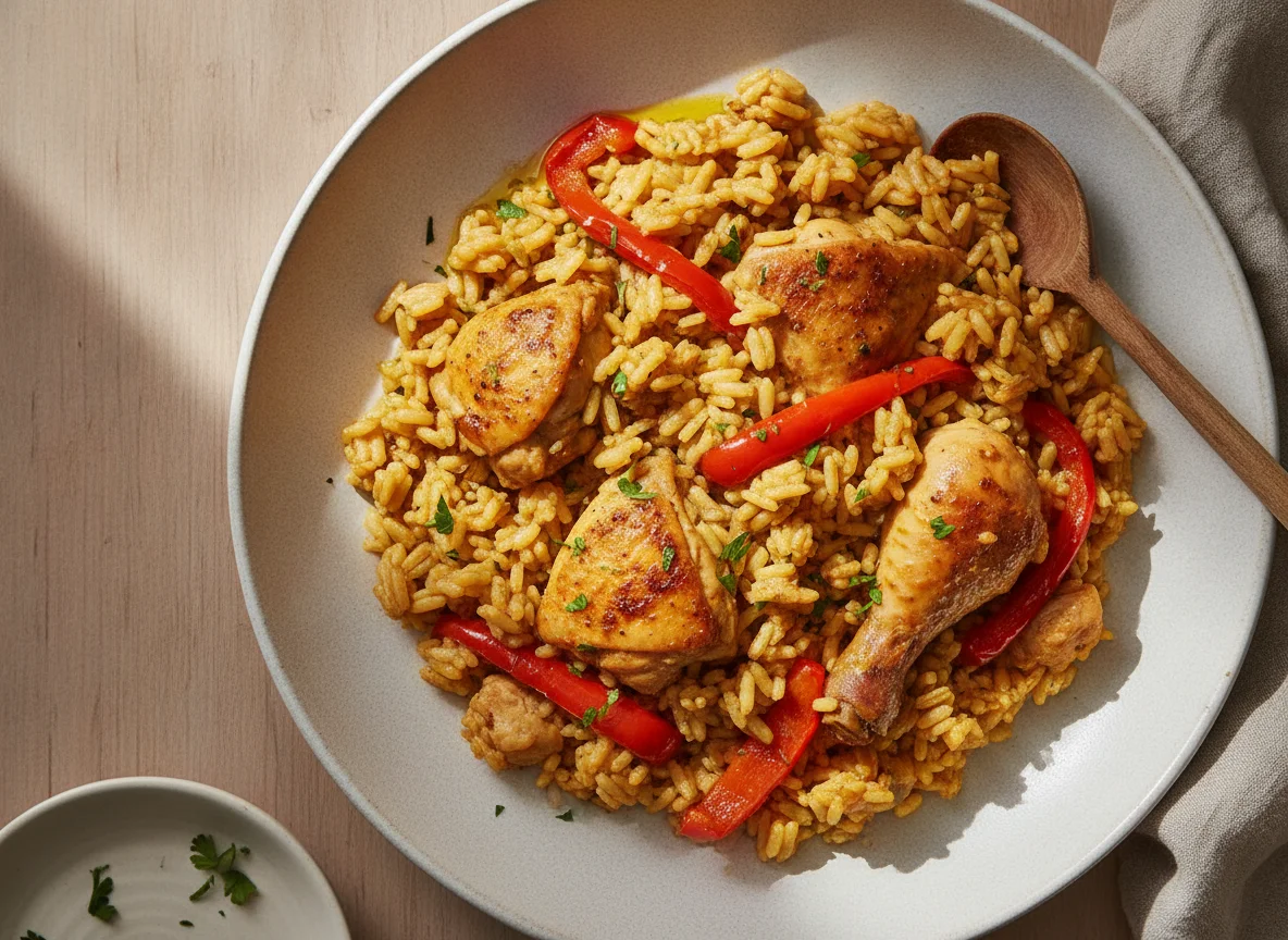 Arroz con pollo y pimientos photo