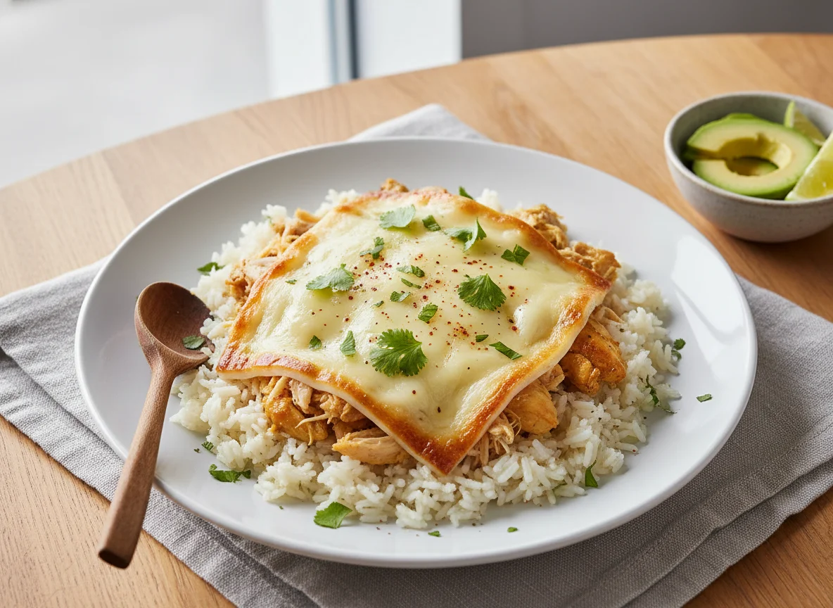 Arroz con pollo y queso photo