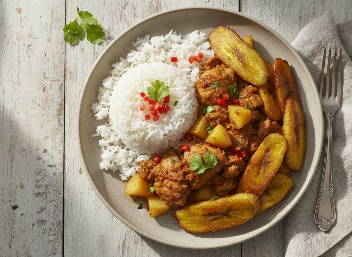 Arroz con pollo y tajadas photo