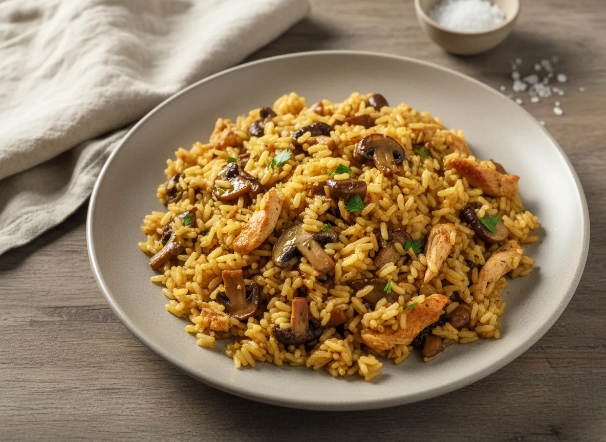 Arroz con setas y pollo photo