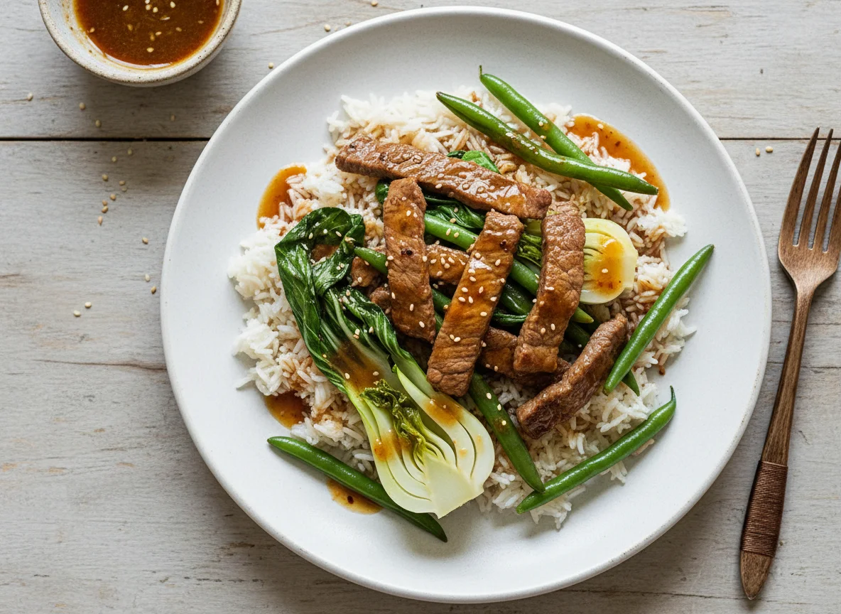 Arroz con ternera y verduras photo