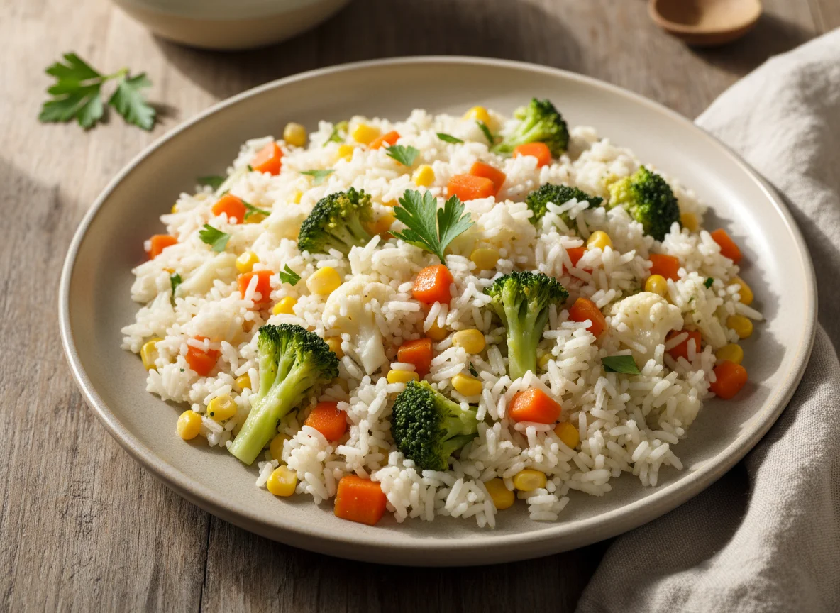 Arroz con vegetales mixtos photo