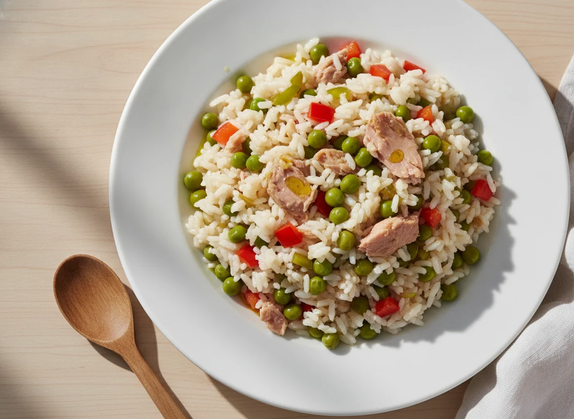 Arroz con verduras y atún photo