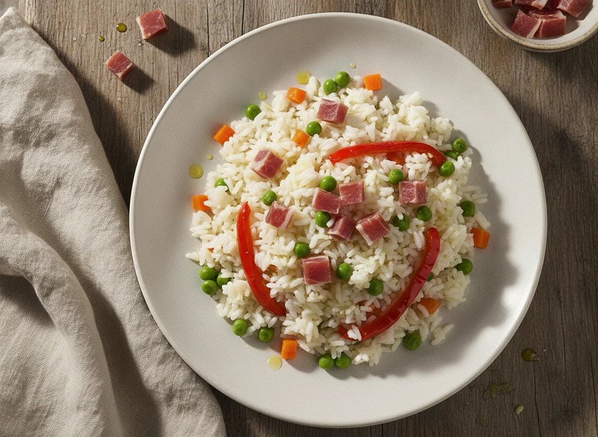 Arroz con verduras y jamón photo