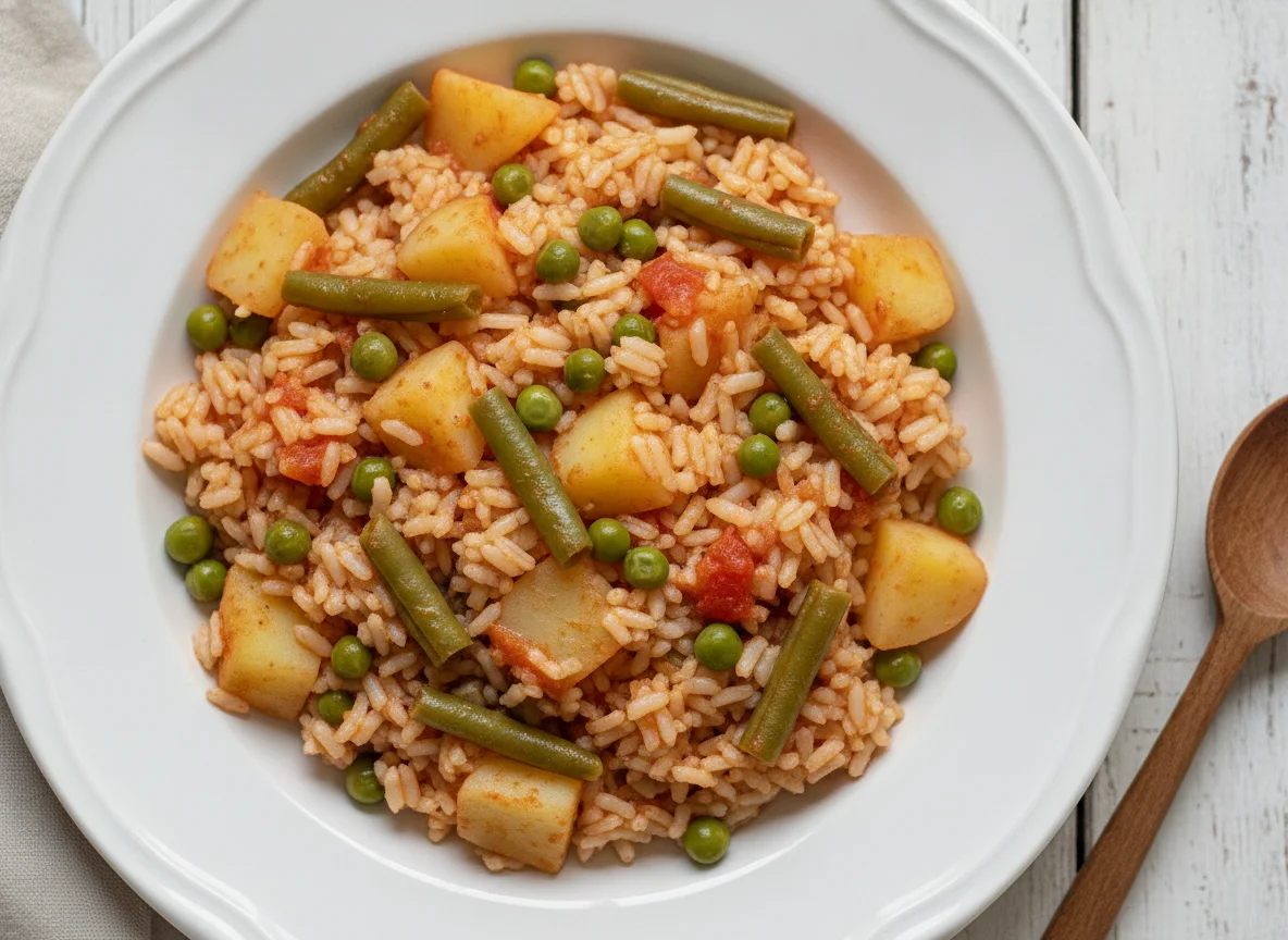 Arroz con verduras y patatas photo