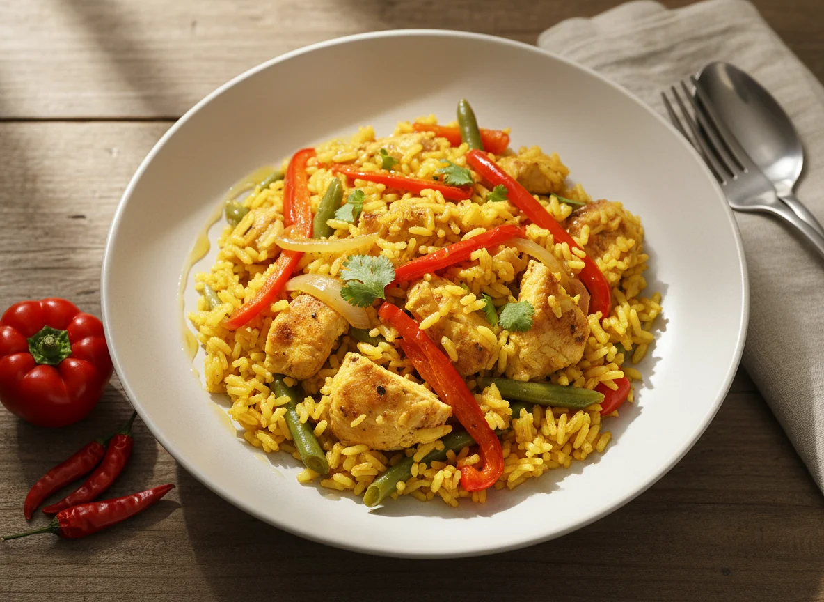 Arroz con verduras y pollo photo