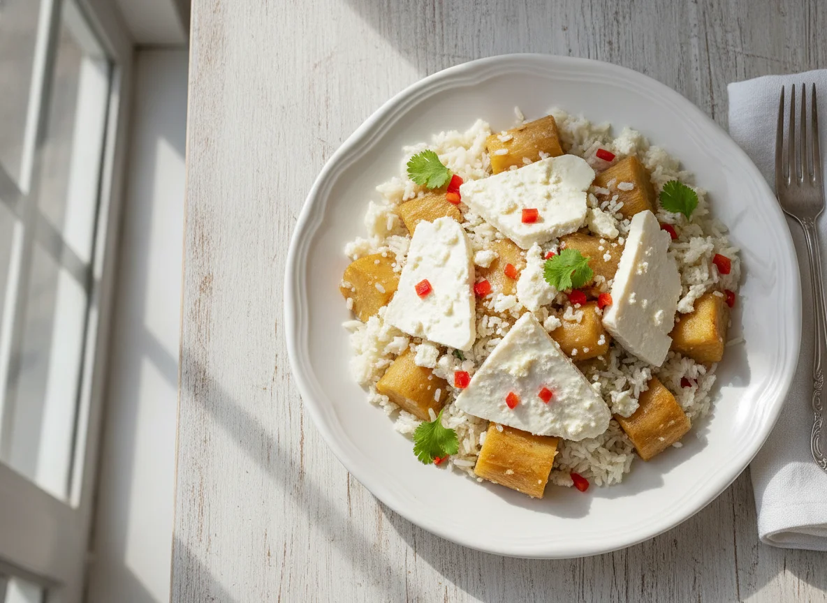 Arroz con yuca y queso photo