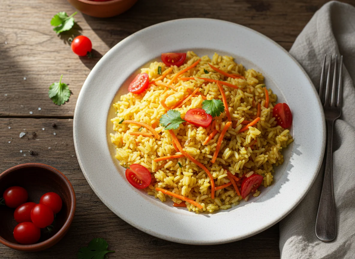 Arroz con zanahoria y tomate photo
