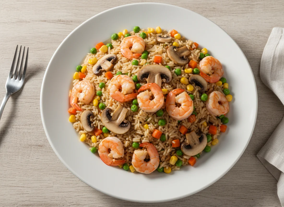 Arroz frito con gambas y verduras photo