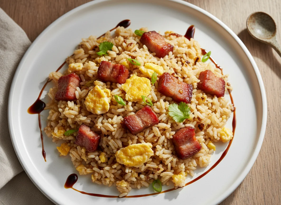 Arroz frito con huevo y cerdo photo