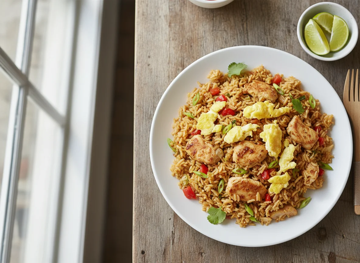 Arroz frito con pollo photo