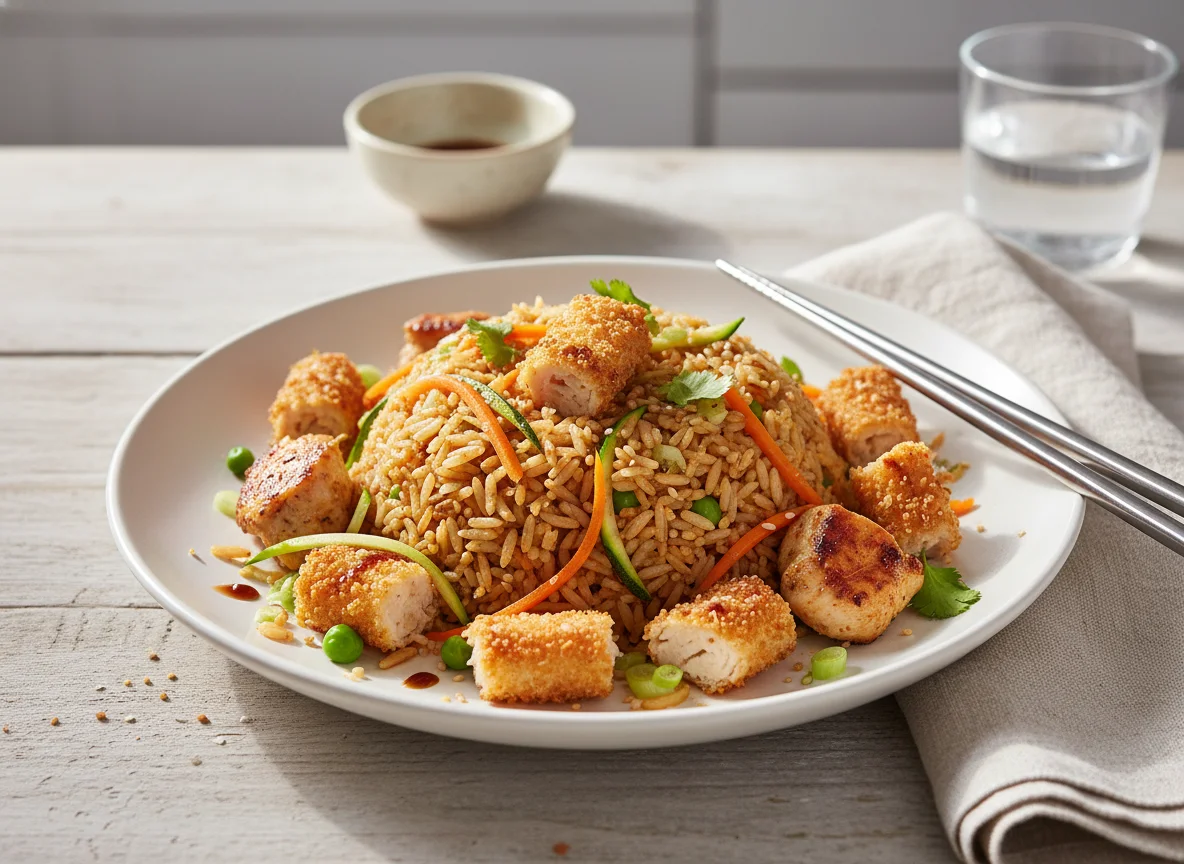 Arroz frito con surimi y pollo photo