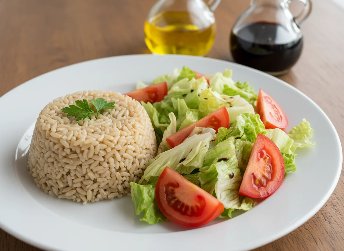 Arroz integral con ensalada mixta photo