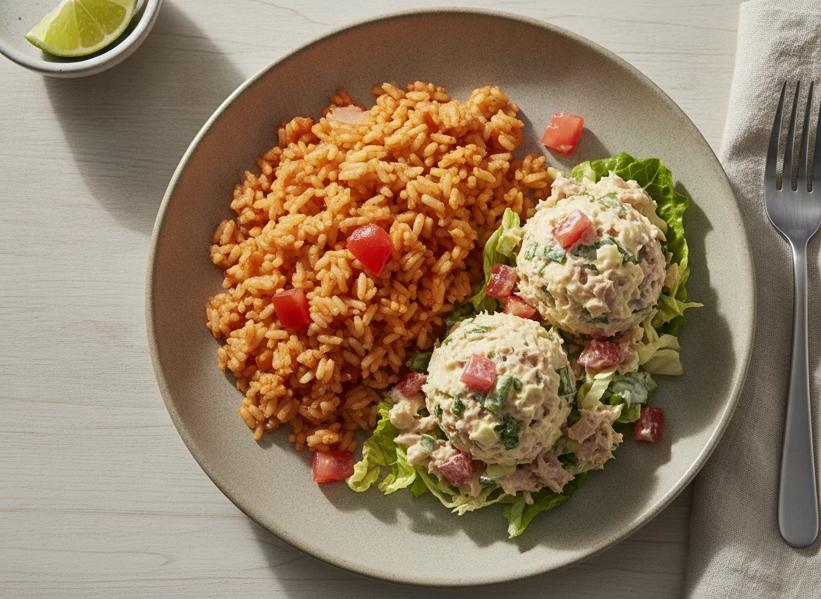 Arroz rojo con ensalada de atún photo