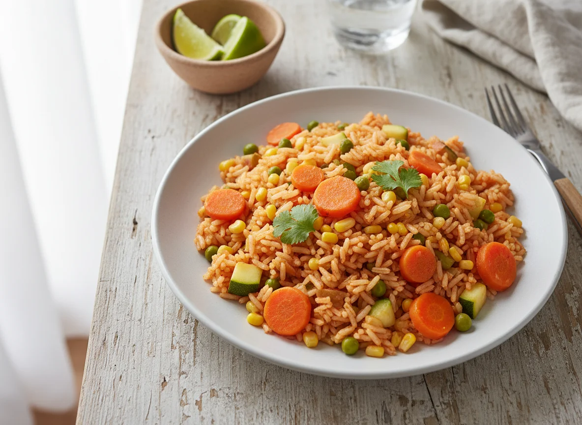 Arroz rojo con verduras photo