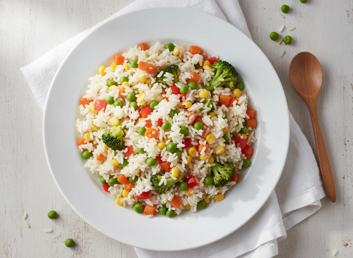 Arroz tres delicias con verduras photo