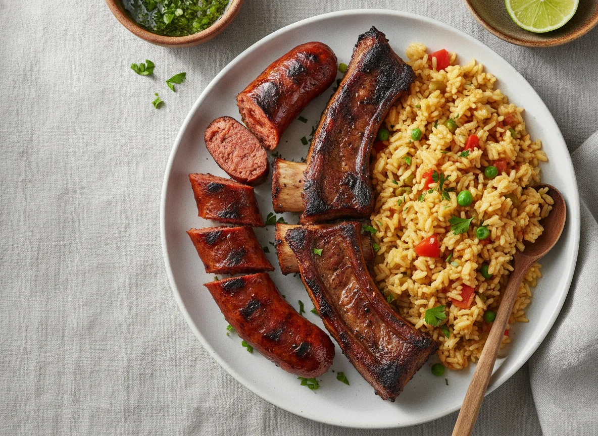 Asado con arroz y chorizo photo