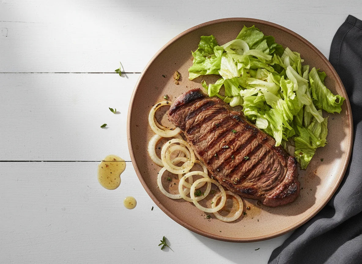 Asado con ensalada de lechuga y cebolla photo