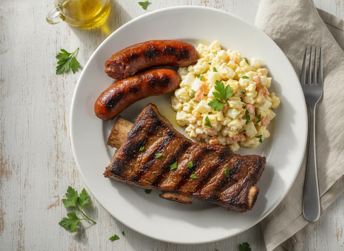 Asado con ensalada rusa photo