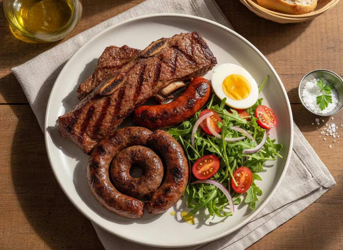 Asado con ensalada y huevo photo