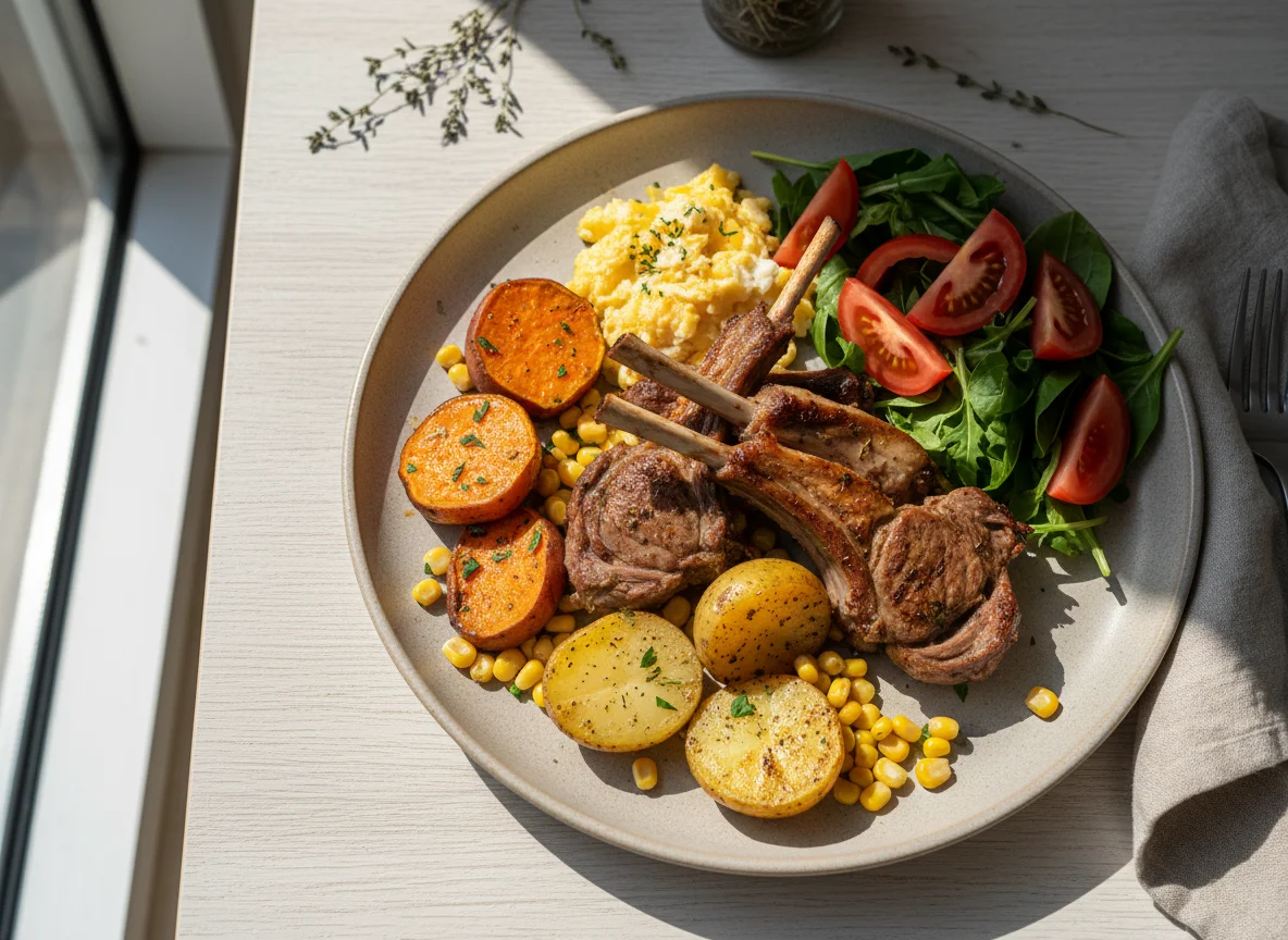 Asado con guarnición de vegetales y ensalada photo