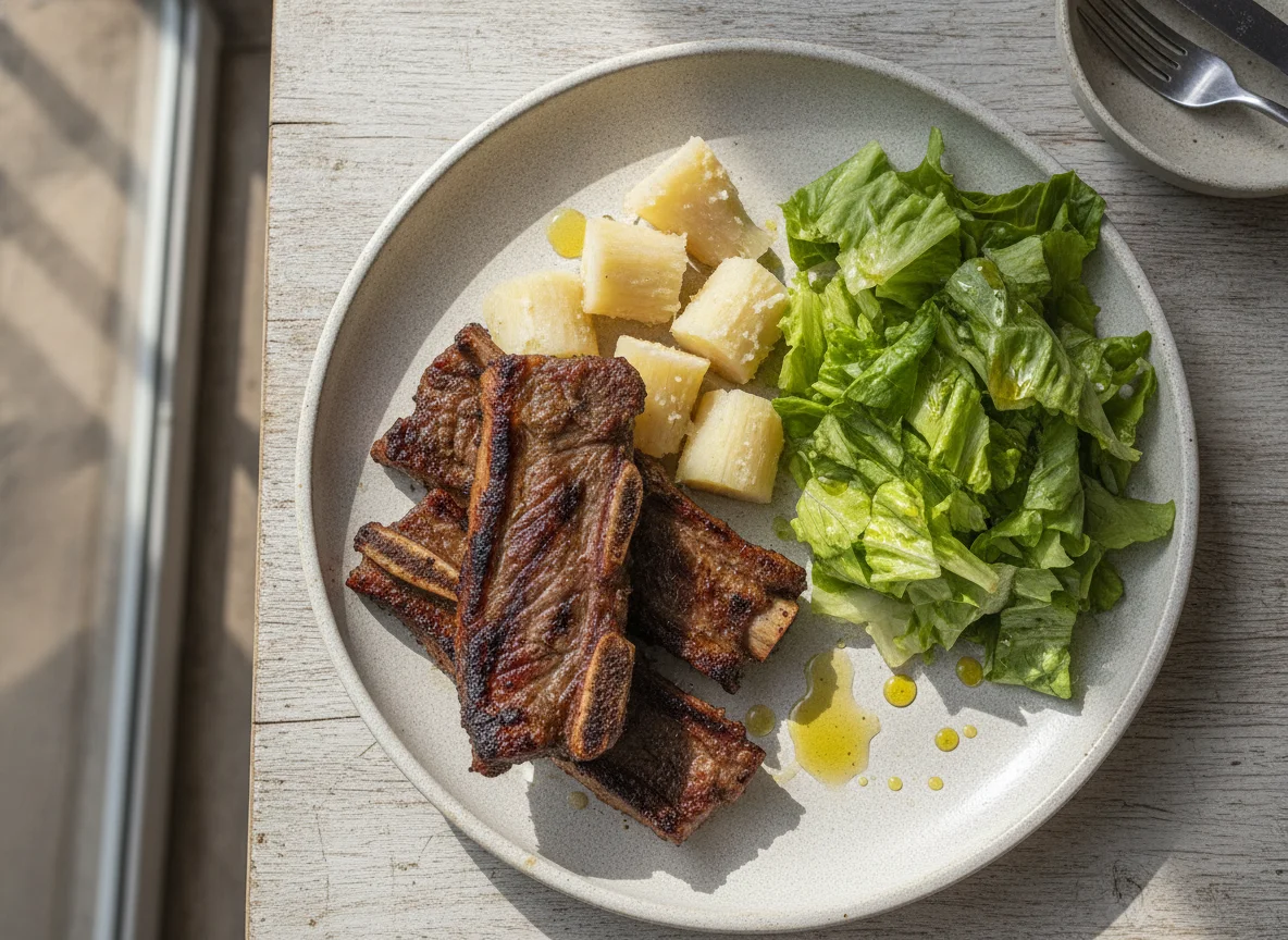 Asado con mandioca y ensalada photo