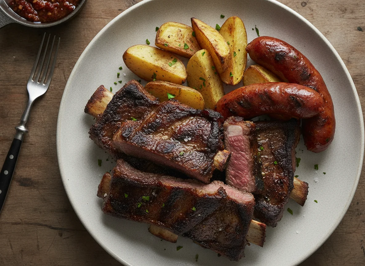 Asado con papas y chorizo photo