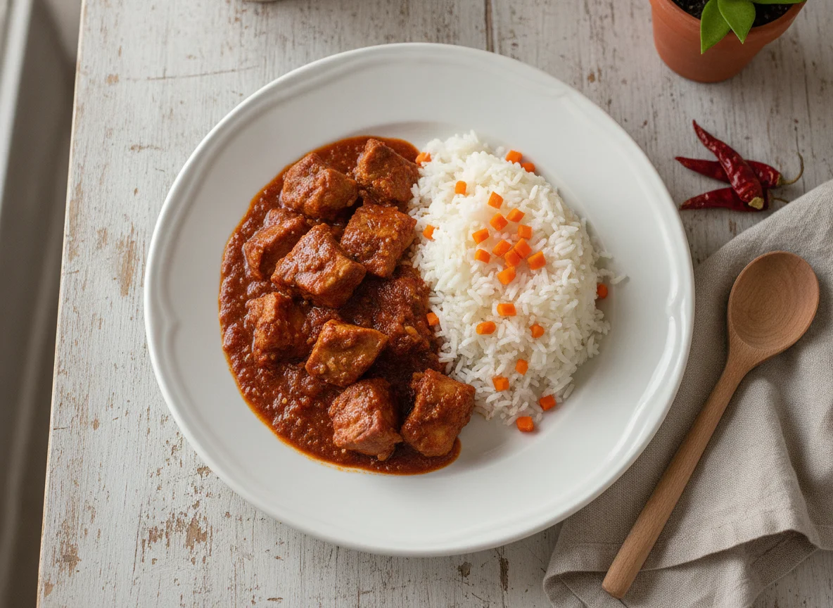 Asado de puerco con arroz blanco photo