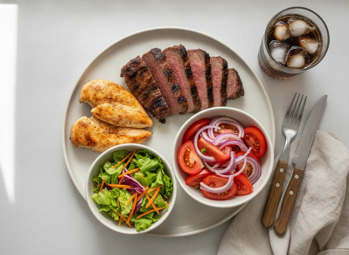 Asado de vacuno con pollo y ensalada chilena photo