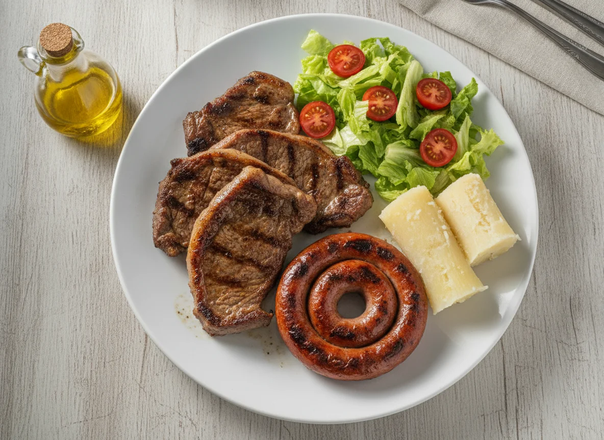 Asado paraguayo con ensalada y mandioca photo