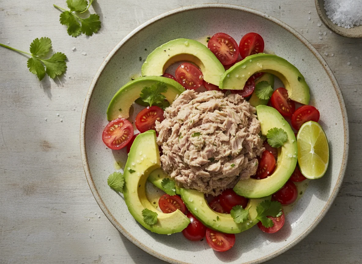 Atún con aguacate y tomate photo