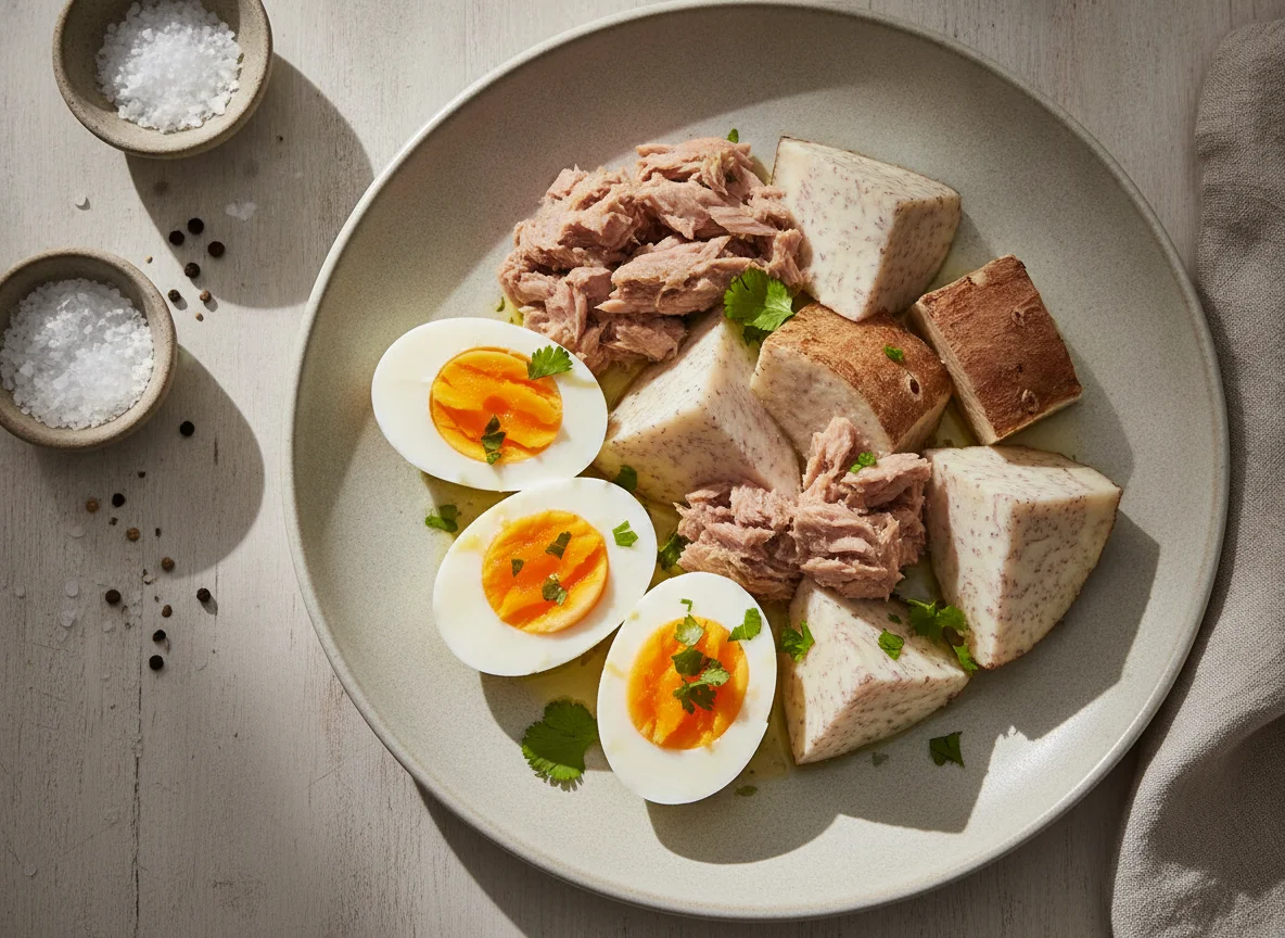 Atún con huevos y yautía photo