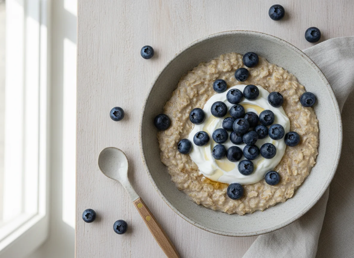 Avena con arándanos y yogur griego photo