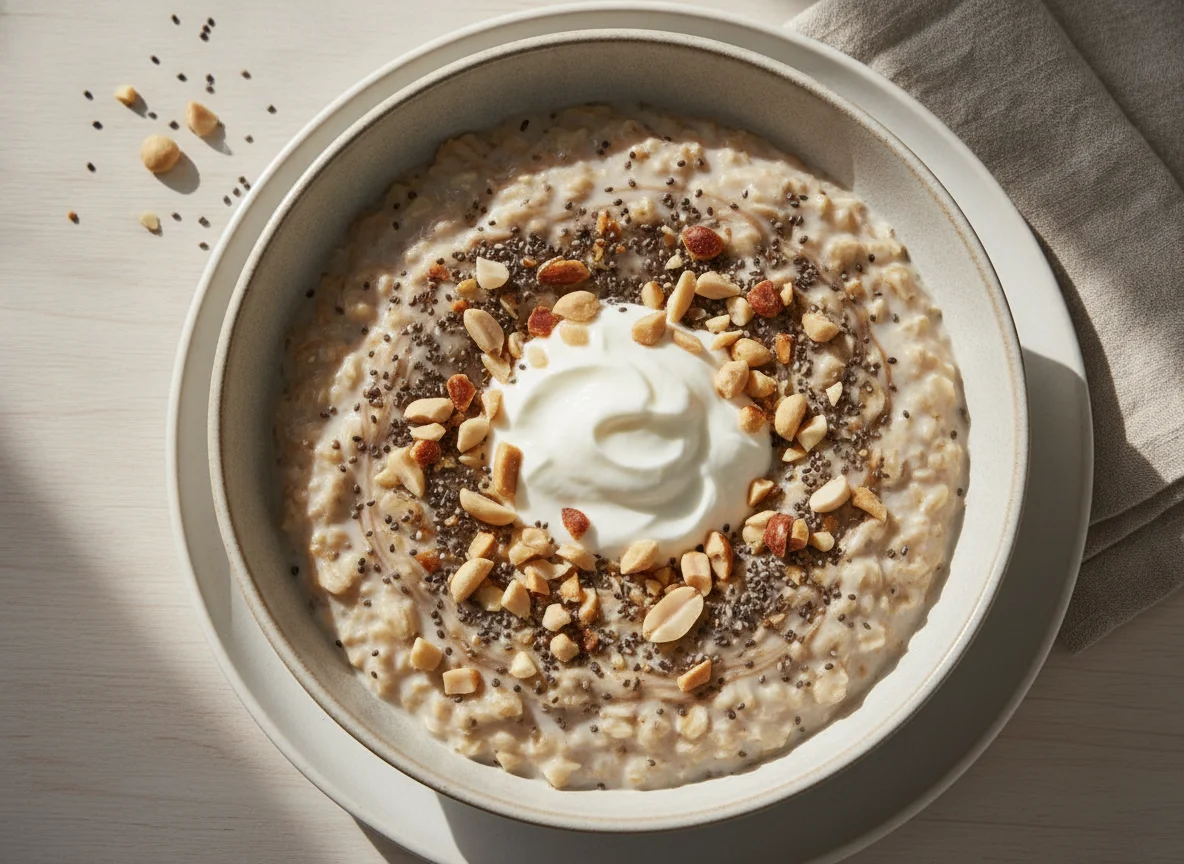 Avena con chía, yogur y cacahuate photo