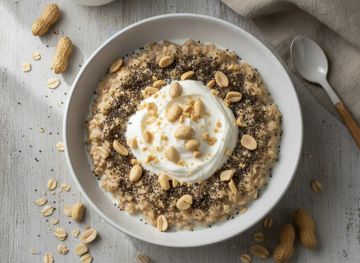 Avena con chía, yogur y cacahuates photo