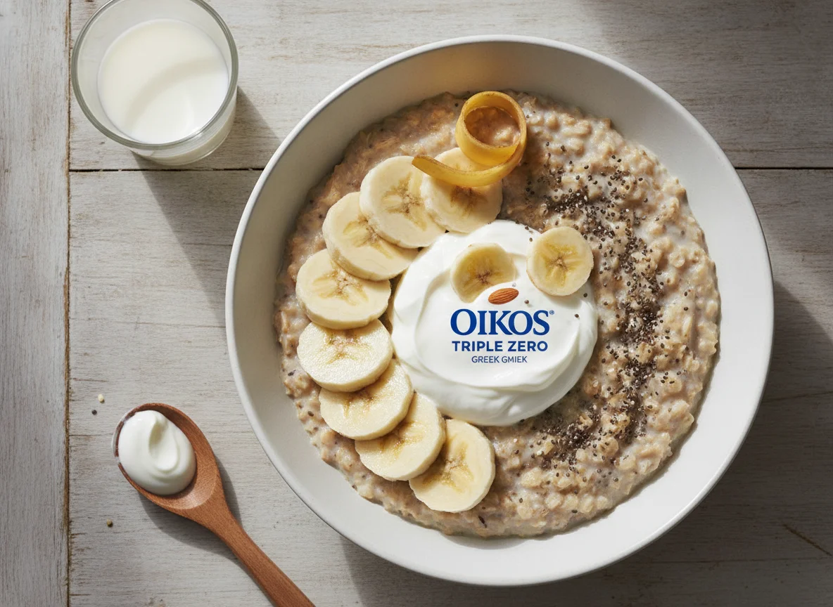 Avena con chía, yogur y plátano photo