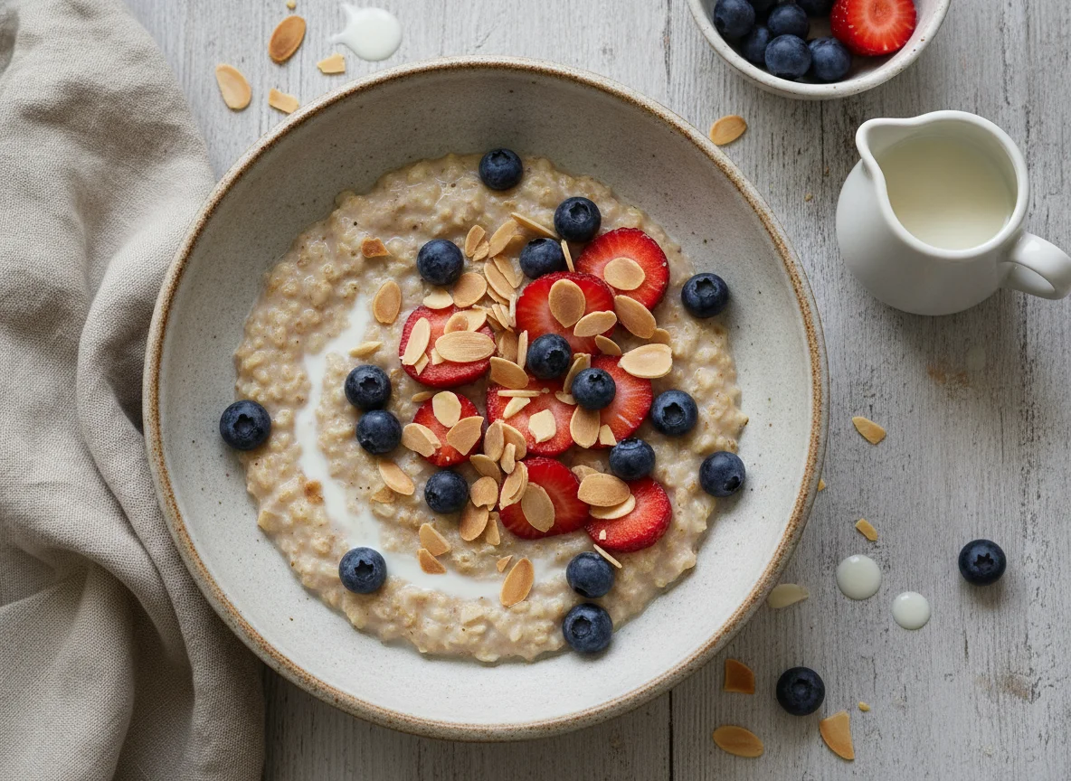 Avena con fresas, arándanos y almendras photo