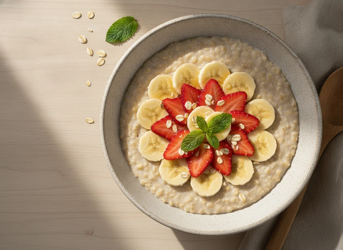 Avena con fresas y banano photo