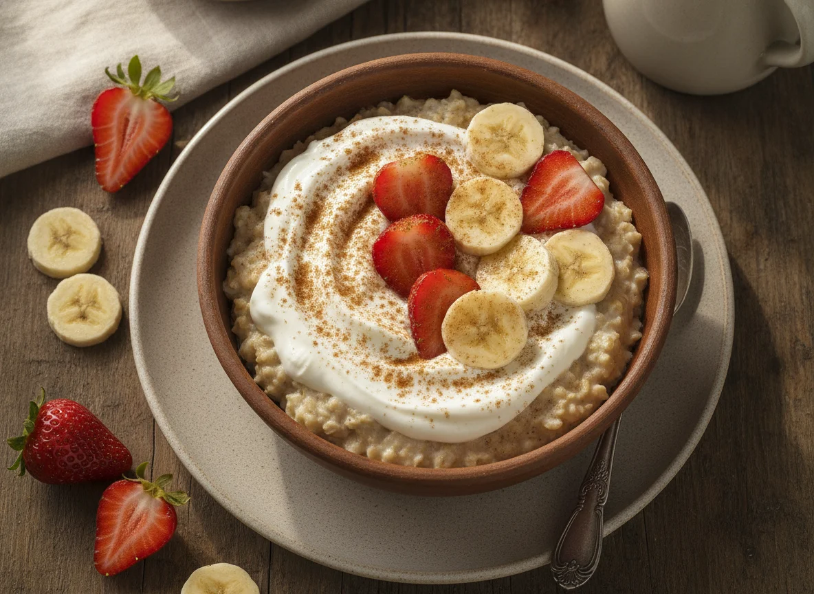 Avena con fresas y plátano photo