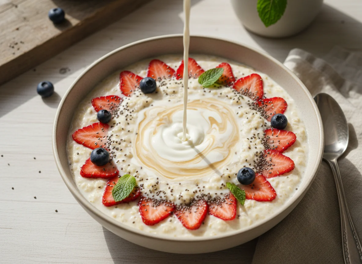 Avena con fruta y leche photo