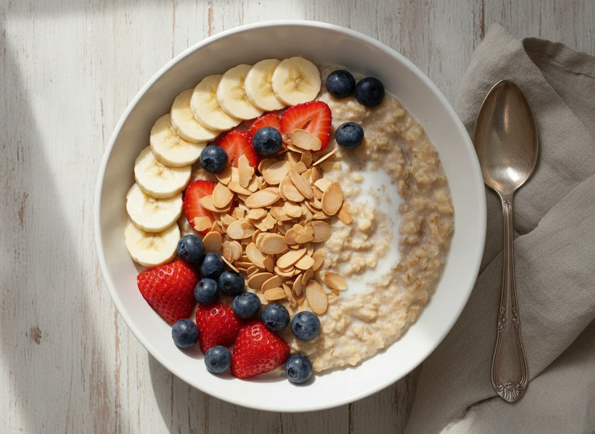 Avena con frutas y almendras photo