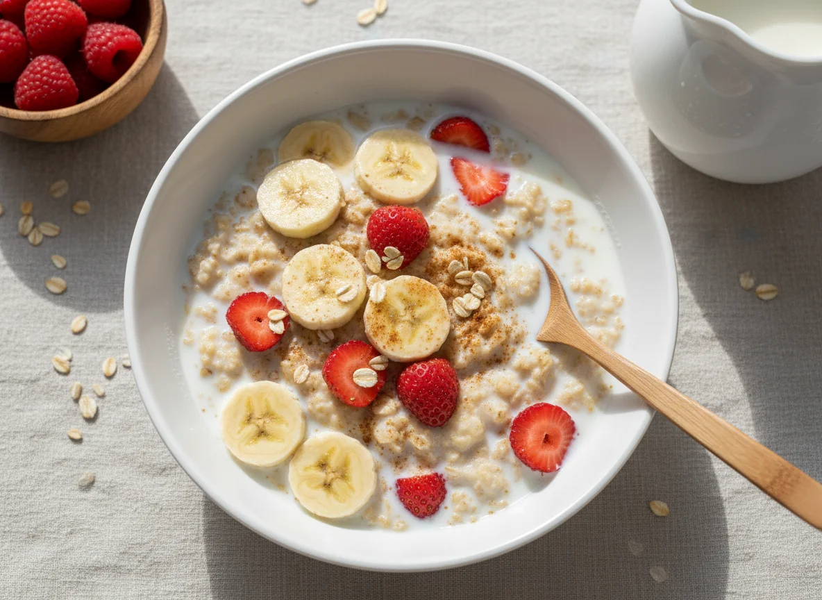 Avena con frutas y leche photo