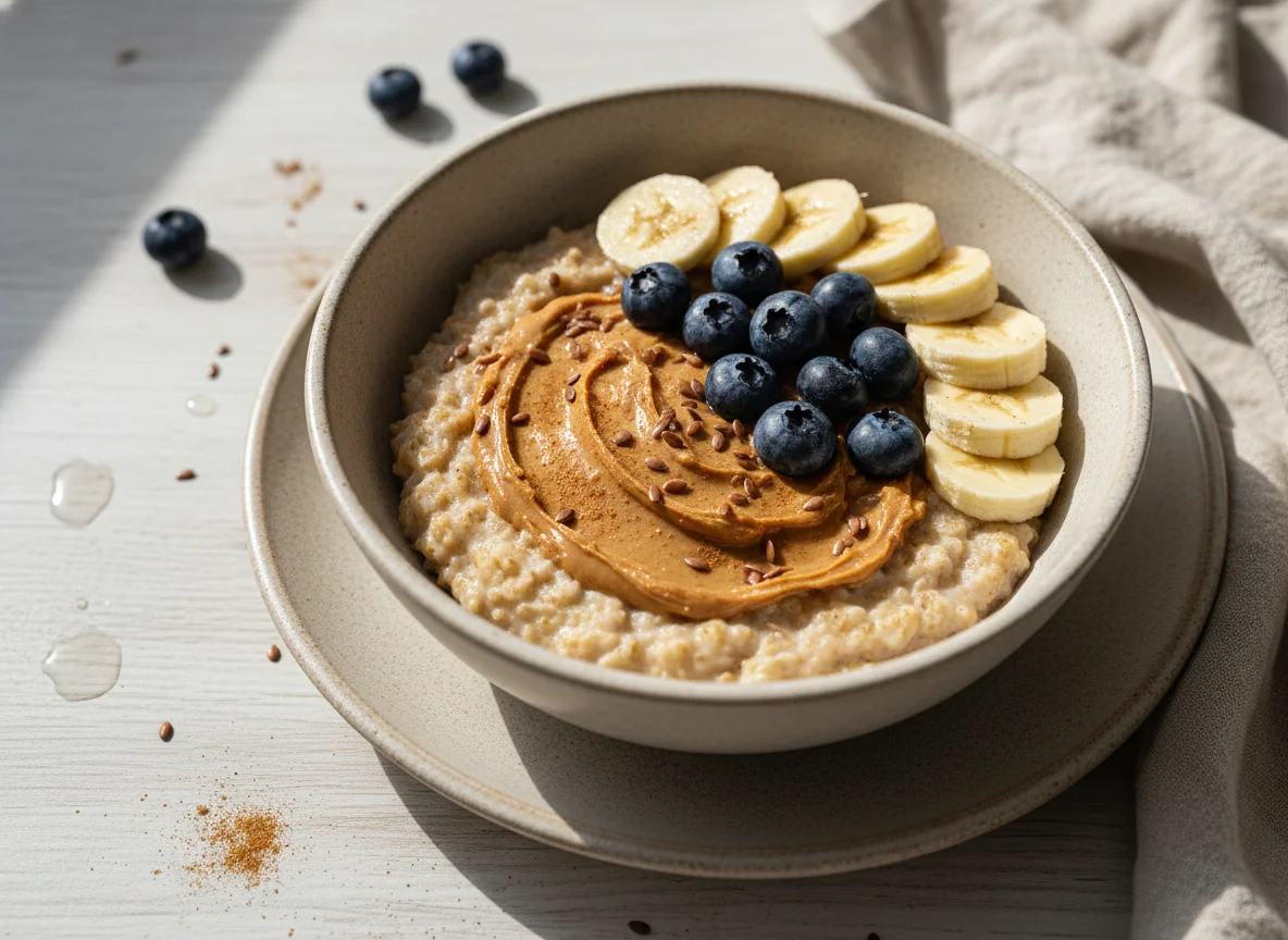 Avena con frutas y mantequilla de maní photo
