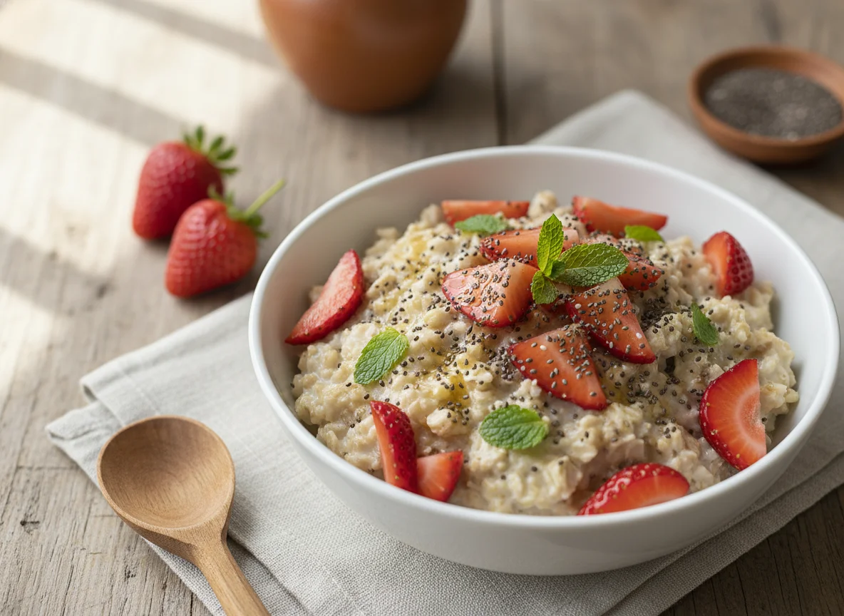 Avena con frutillas y chía photo