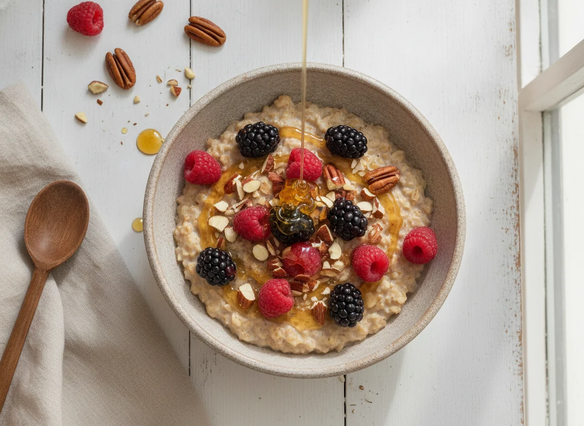 Avena con frutos rojos y nueces photo
