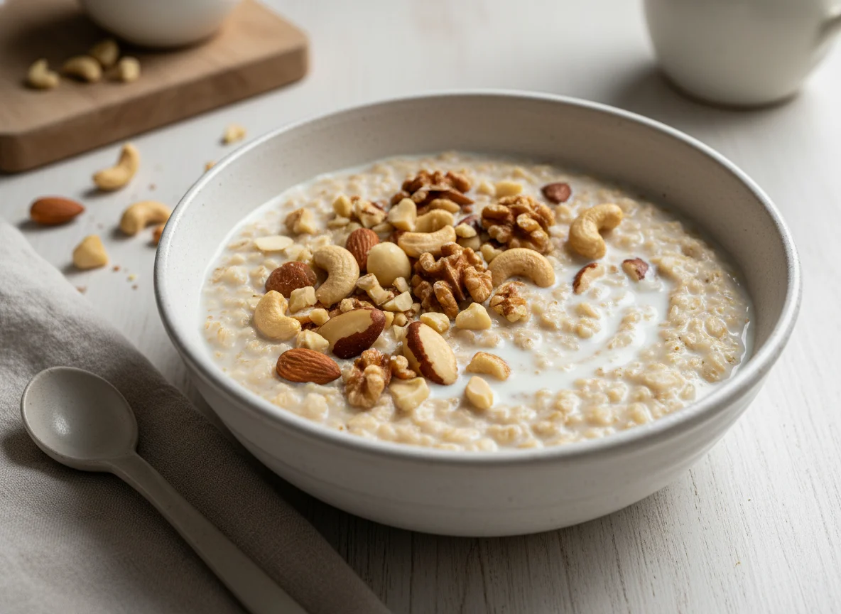 Avena con frutos secos y leche photo