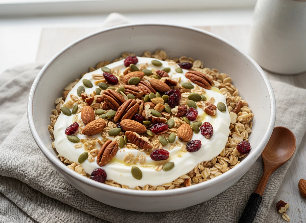 Avena con frutos secos y yogur photo